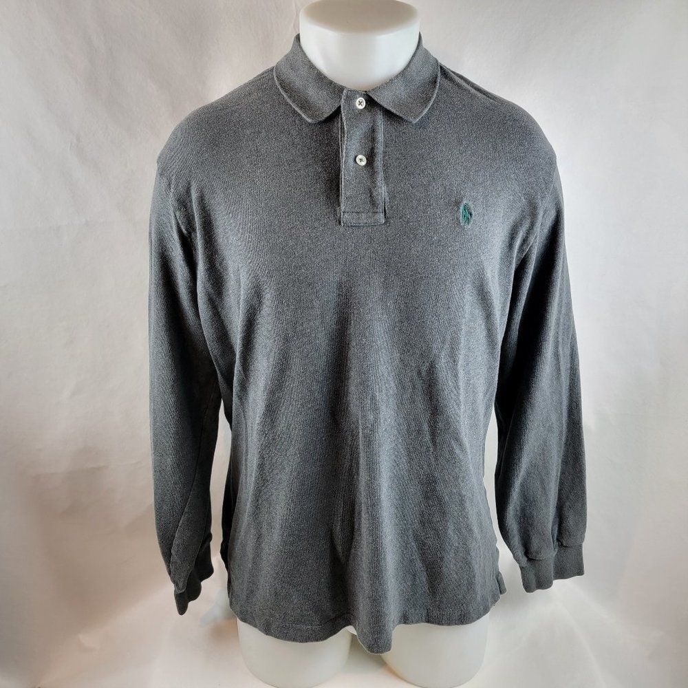 Polo Ralph Lauren Shirt Men Large Gray Long Sleeve Polo Small Pony Casual Preppy
